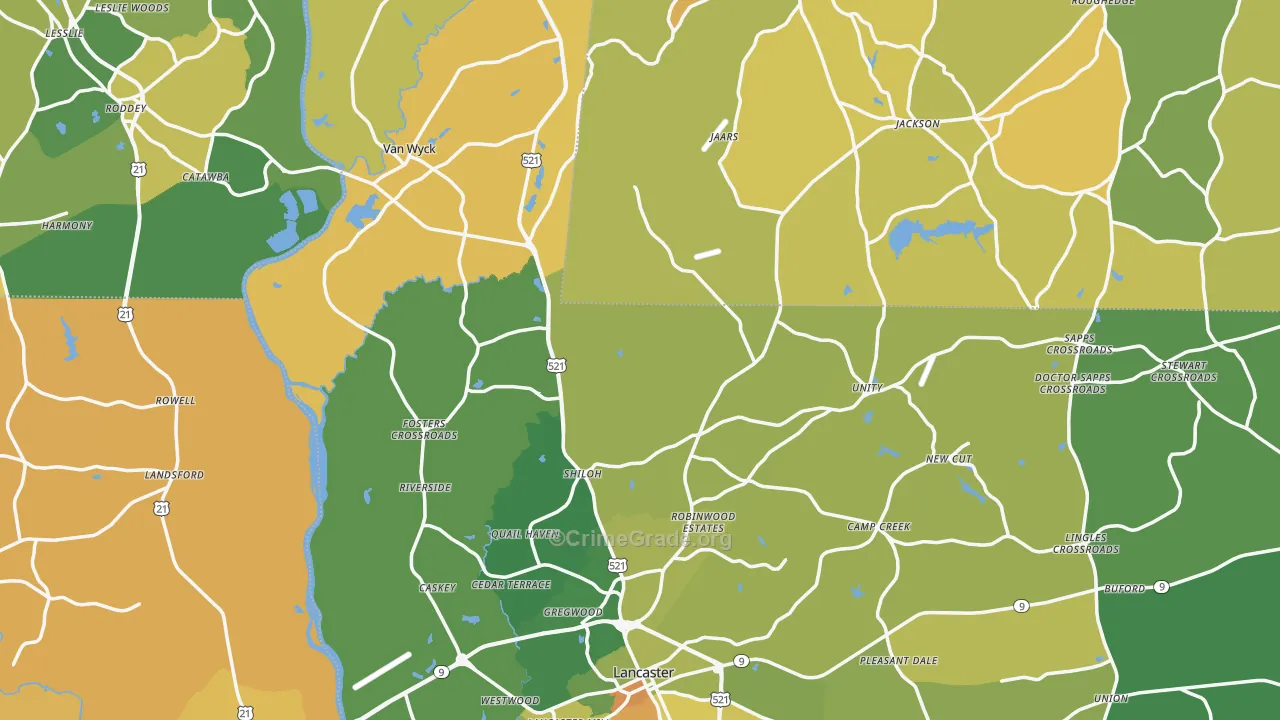 Lancaster County, SC Map of Vehicle Theft Rates