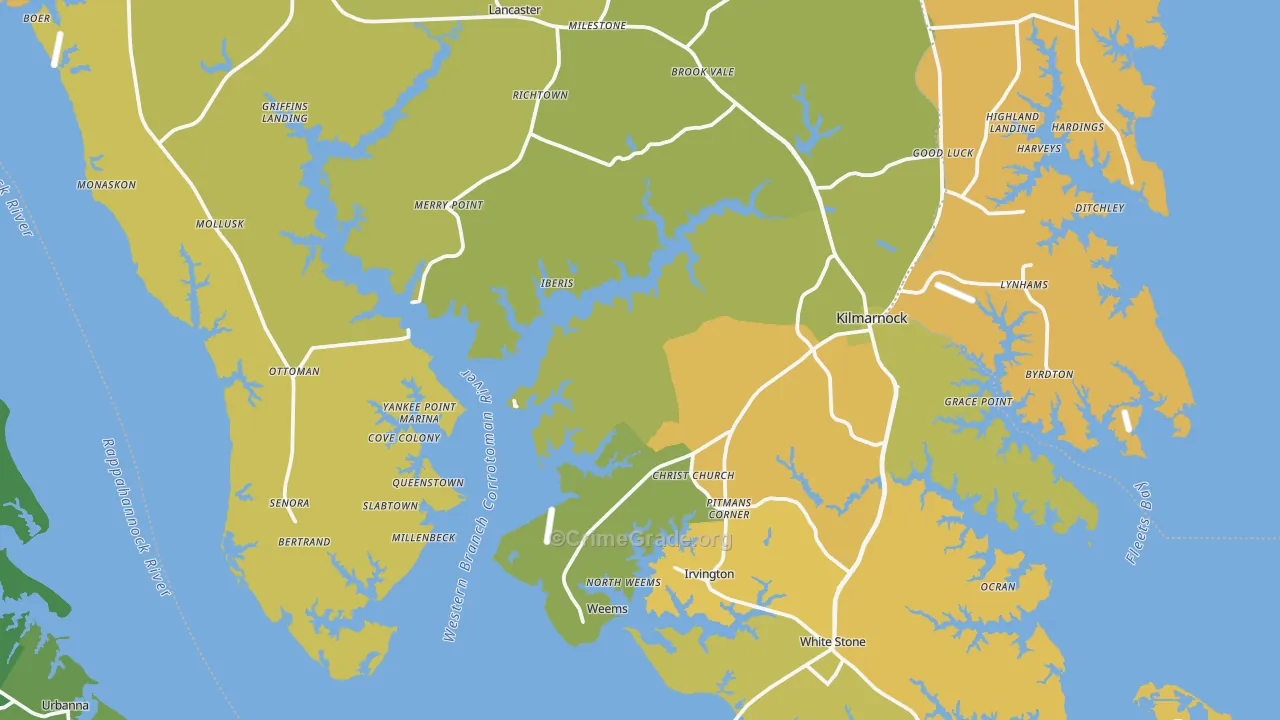 Lancaster County, VA Map of Vehicle Theft Rates