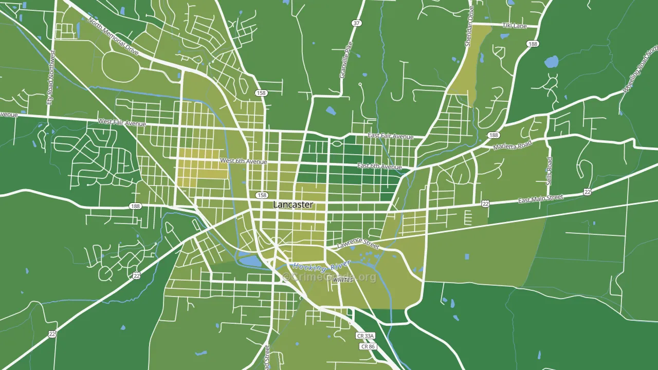 Lancaster Historic District, Lancaster, OH Map of Vehicle Theft Rates