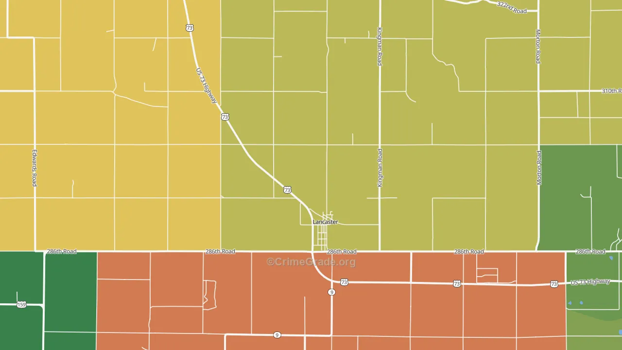Lancaster, KS Map of Vehicle Theft Rates