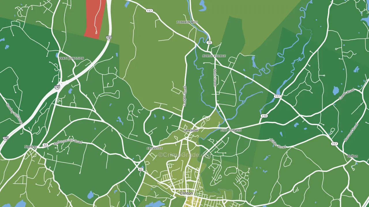 Lancaster, MA Map of Vehicle Theft Rates