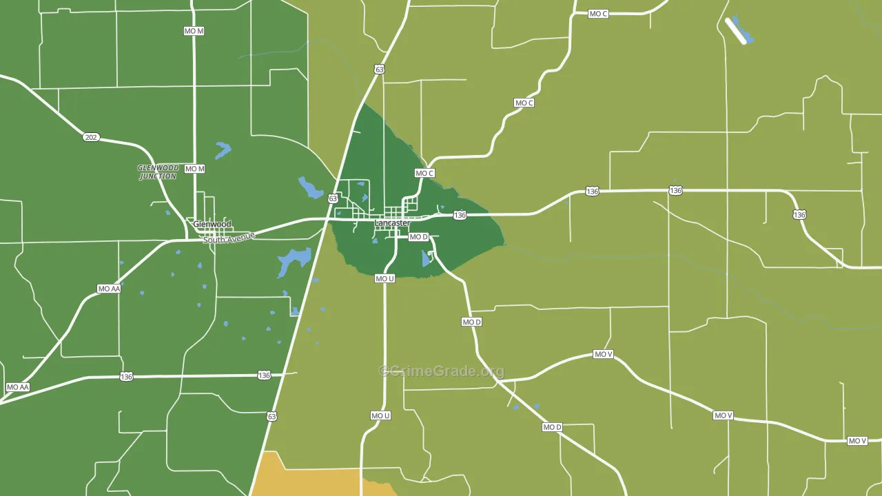 Lancaster, MO Map of Vehicle Theft Rates