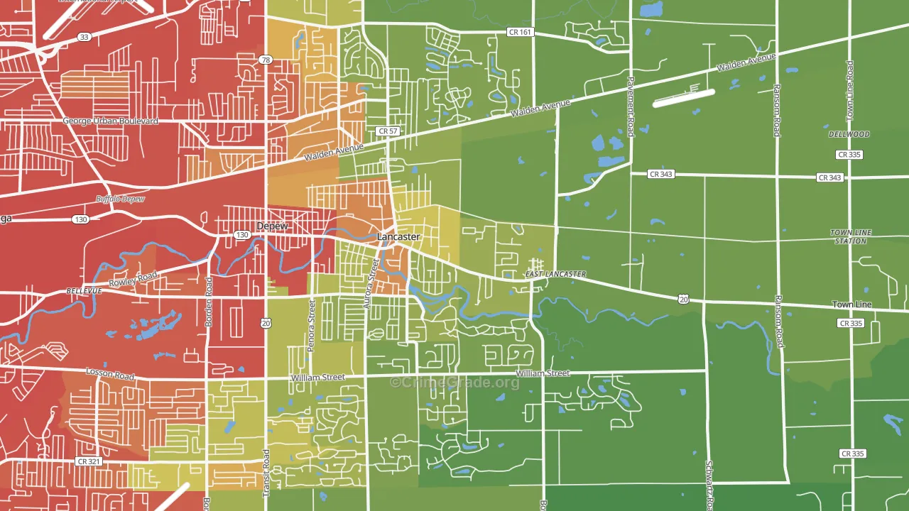Lancaster, NY Map of Vehicle Theft Rates