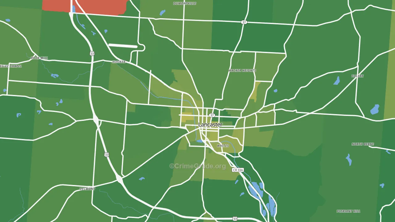 Lancaster, OH Map of Vehicle Theft Rates