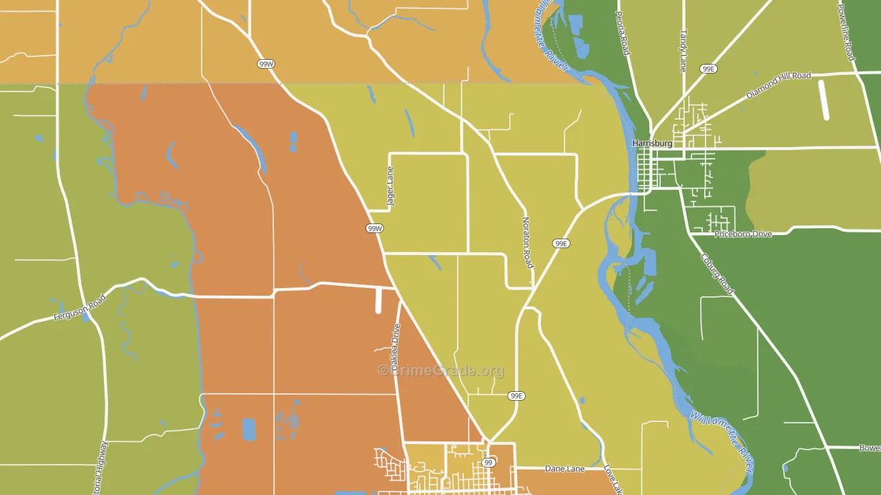 Lancaster, OR Map of Vehicle Theft Rates