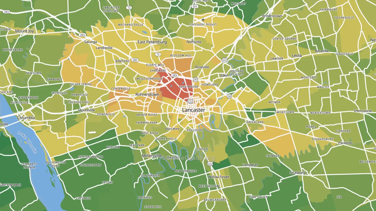 Lancaster, PA Map of Vehicle Theft Rates