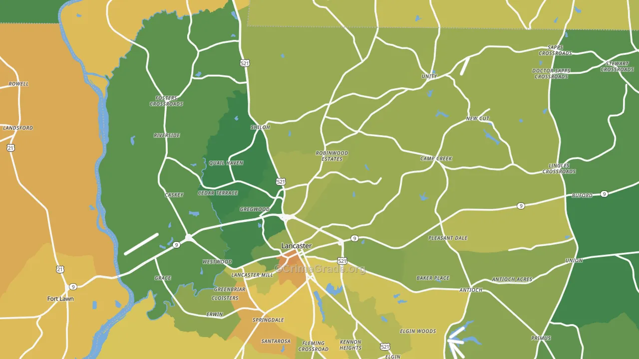 Lancaster, SC Map of Vehicle Theft Rates