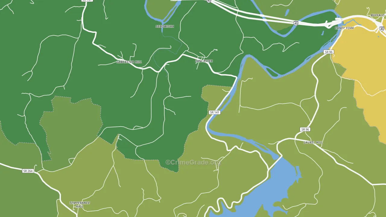 Lancaster, TN Map of Vehicle Theft Rates