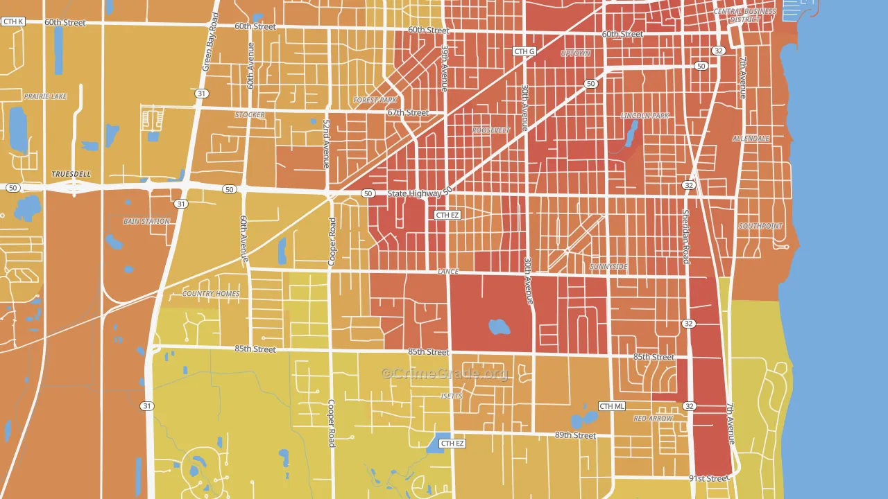 Lance, Kenosha, WI Map of Vehicle Theft Rates