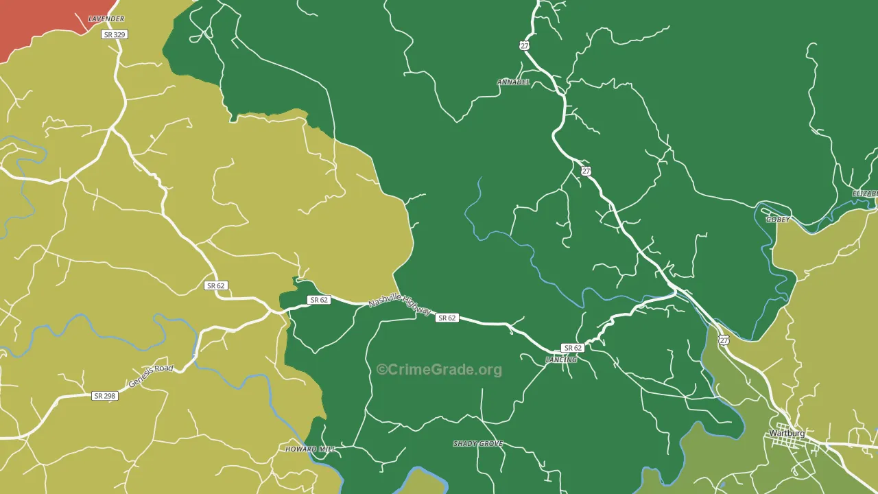 Lancing, TN Map of Vehicle Theft Rates