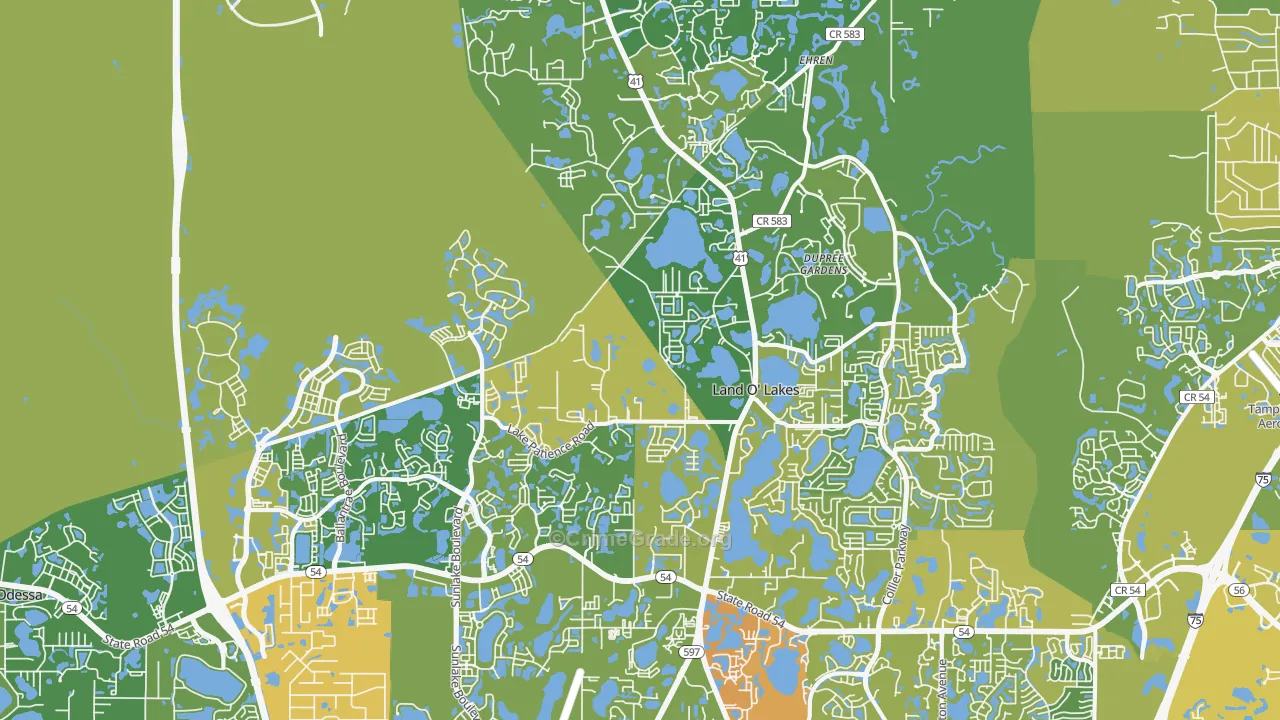 Land O' Lakes, FL Map of Vehicle Theft Rates