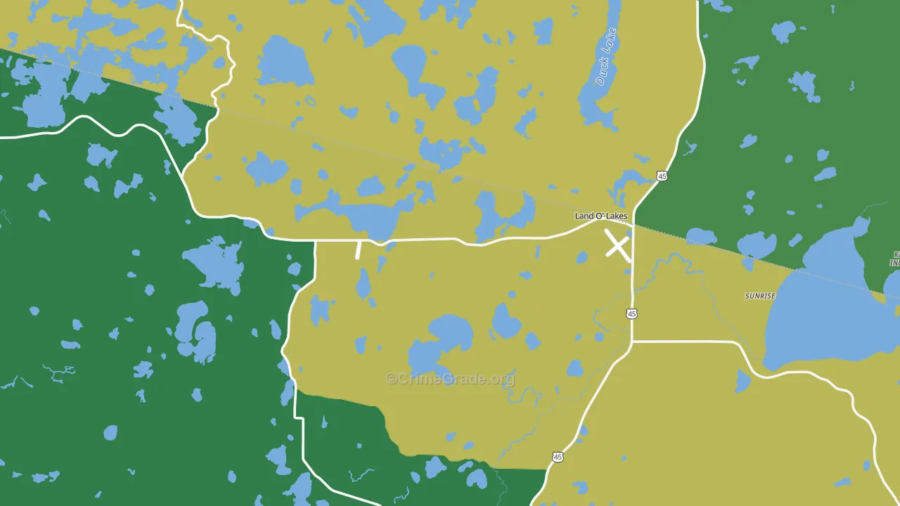 Land O' Lakes, WI Map of Vehicle Theft Rates