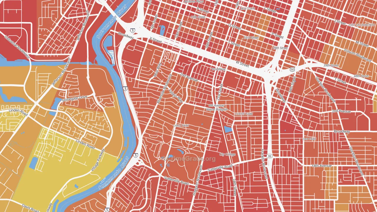 Land Park, Sacramento, CA Map of Vehicle Theft Rates