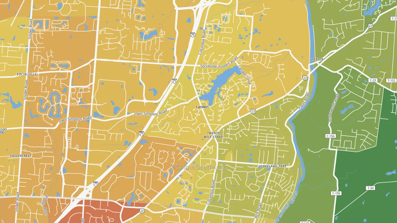 Landen, OH Map of Vehicle Theft Rates