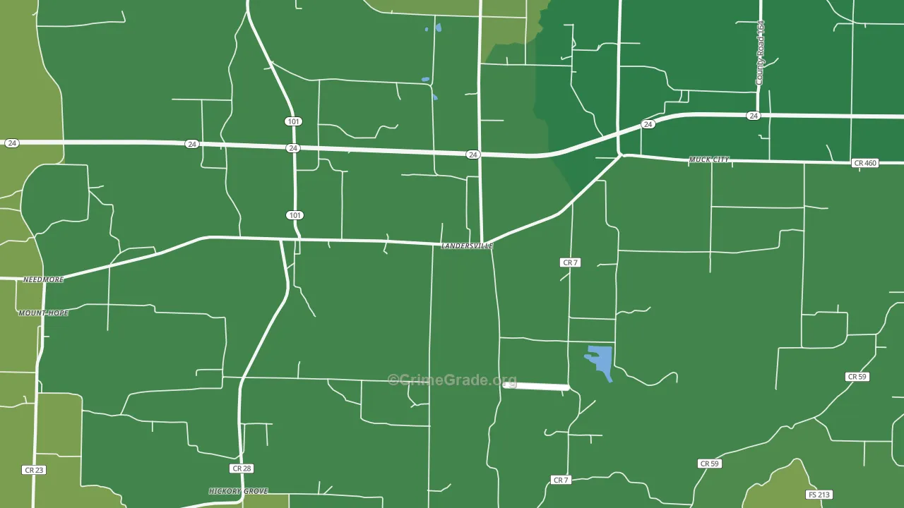 Landersville, AL Map of Vehicle Theft Rates
