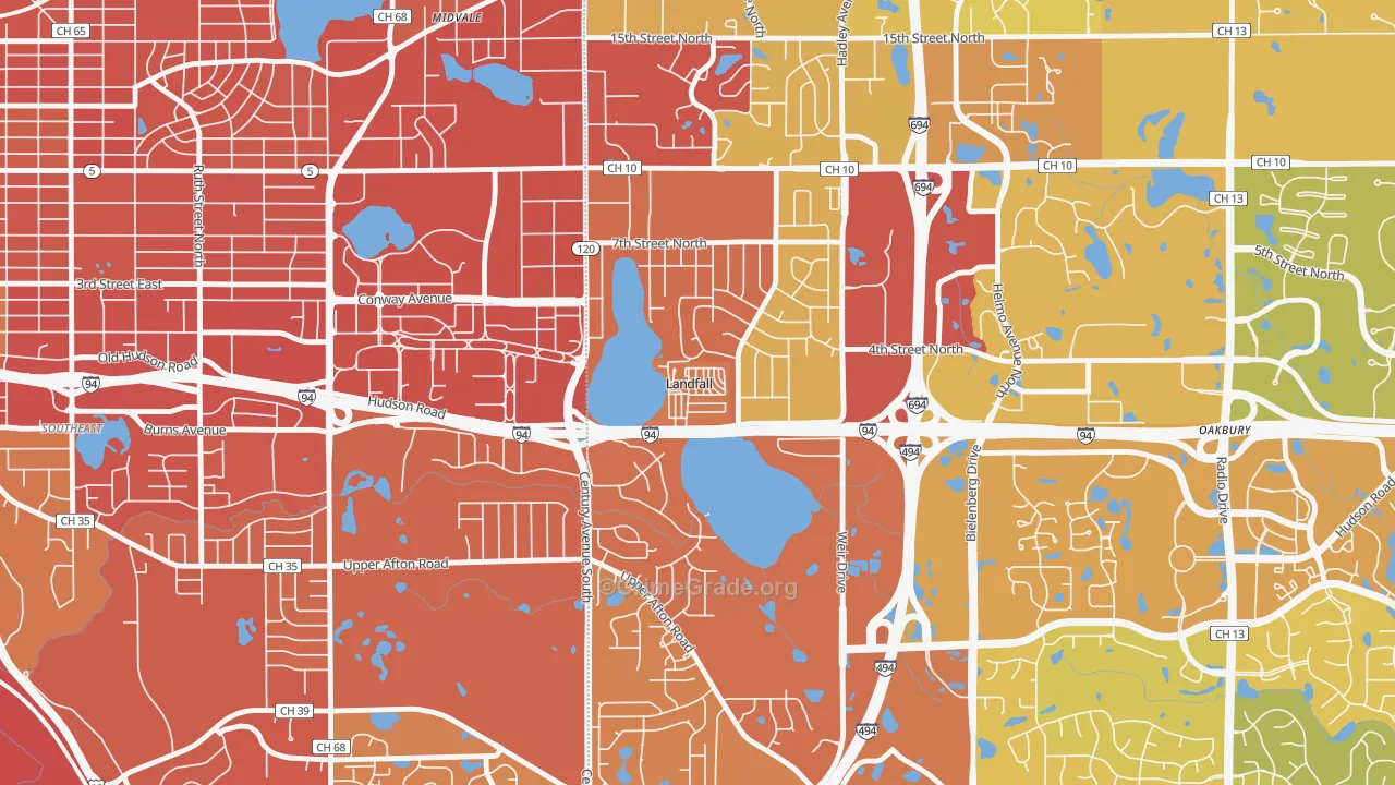 Landfall, MN Map of Vehicle Theft Rates
