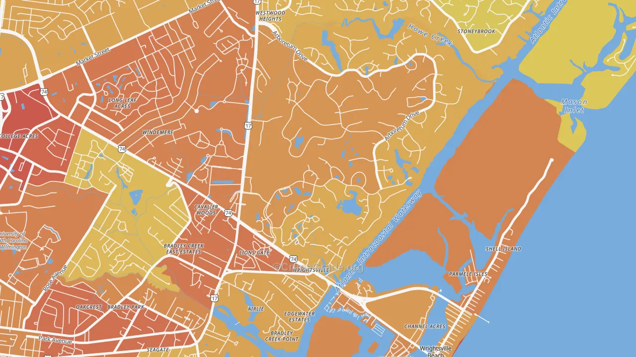 Landfall, Wilmington, NC Map of Vehicle Theft Rates