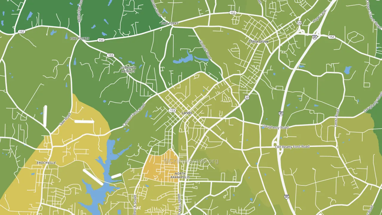 Landis, NC Map of Vehicle Theft Rates