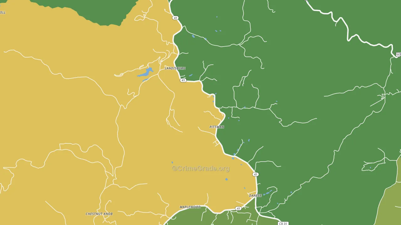 Landisburg, WV Map of Vehicle Theft Rates