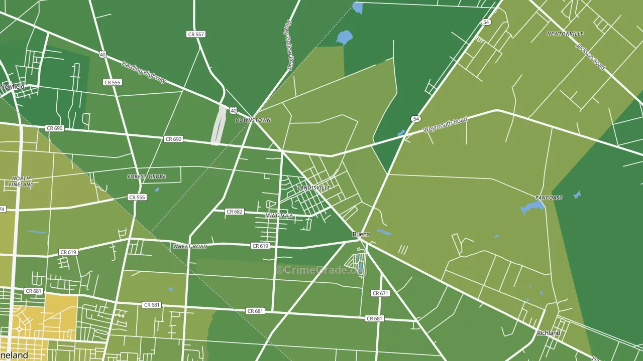 Landisville, NJ Map of Vehicle Theft Rates