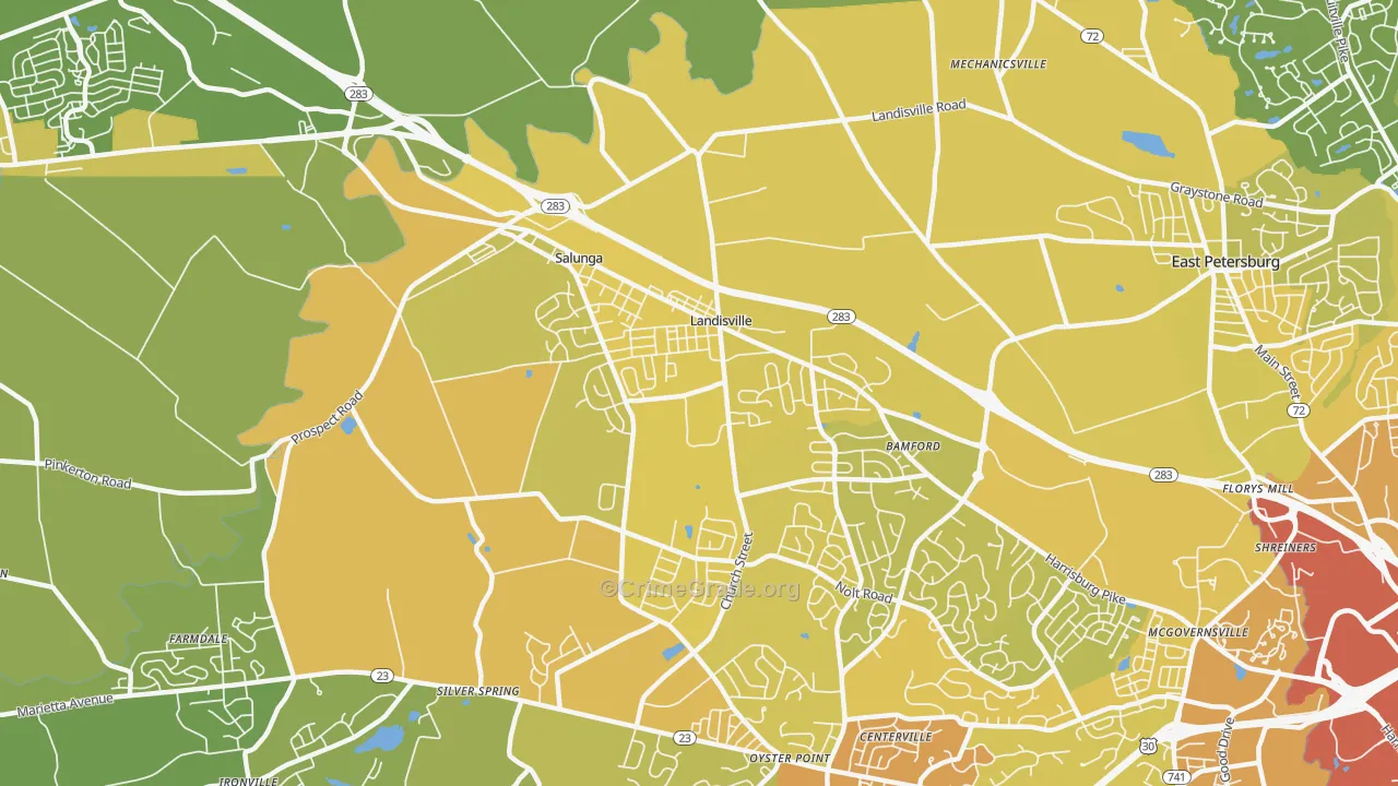 Landisville, PA Map of Vehicle Theft Rates