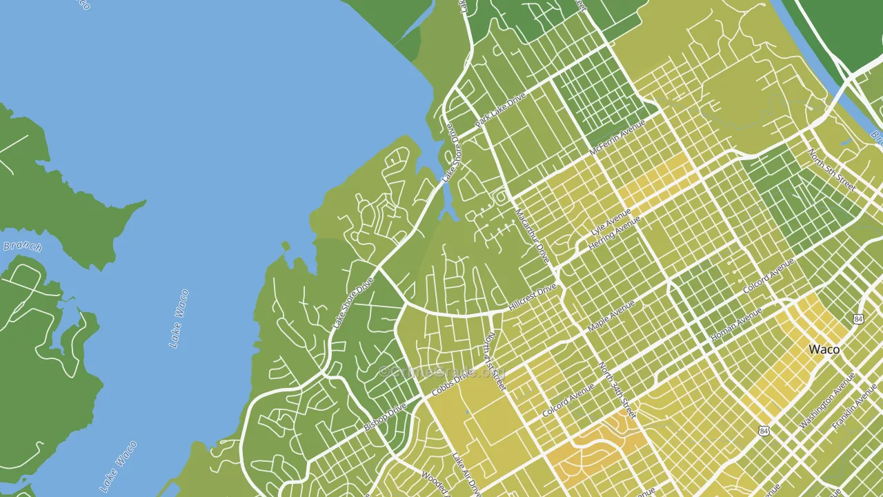 Landon Branch, Waco, TX Map of Vehicle Theft Rates