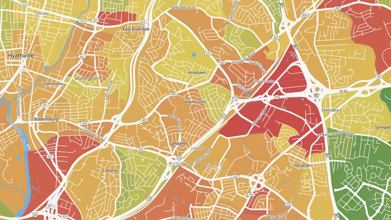 Landover Hills, MD Map of Vehicle Theft Rates