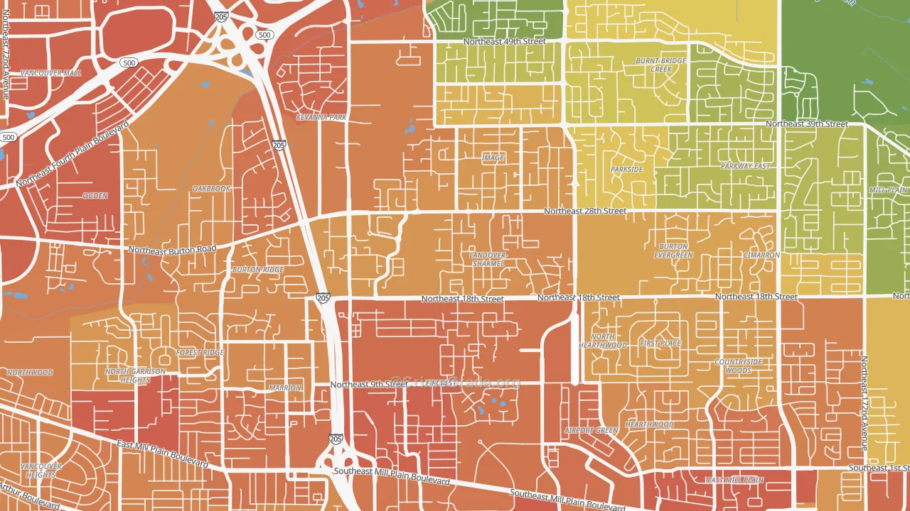 Landover-Sharmel, Vancouver, WA Map of Vehicle Theft Rates