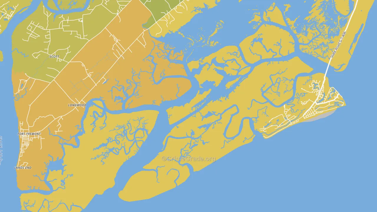 Lands End, SC Map of Vehicle Theft Rates