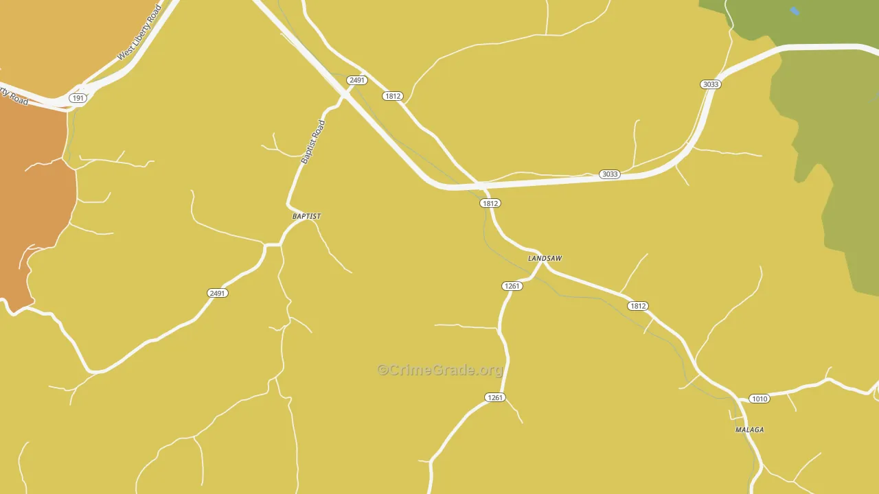 Landsaw, KY Map of Vehicle Theft Rates