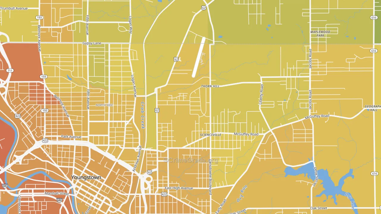 Landsdowne, Youngstown, OH Map of Vehicle Theft Rates