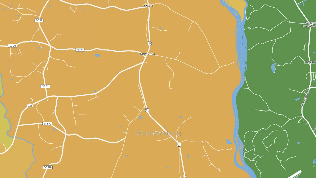 Landsford, SC Map of Vehicle Theft Rates