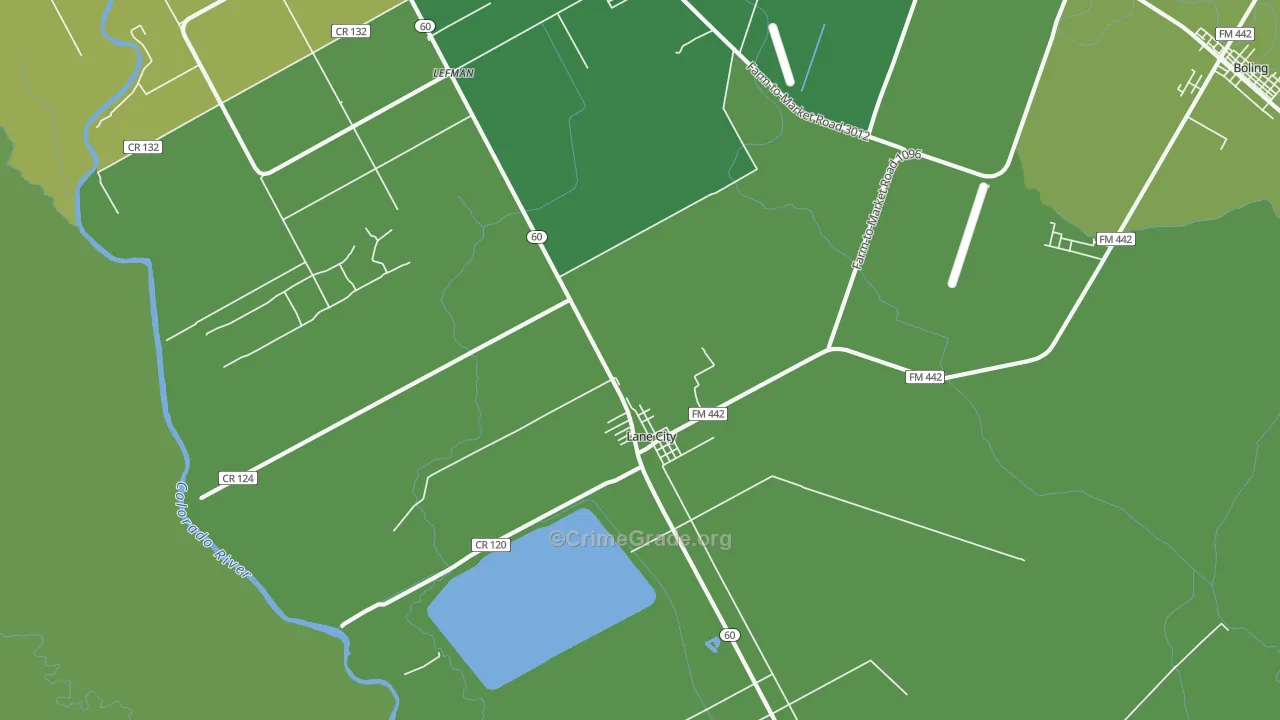 Lane City, TX Map of Vehicle Theft Rates