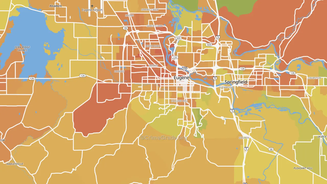Lane County, OR Map of Vehicle Theft Rates