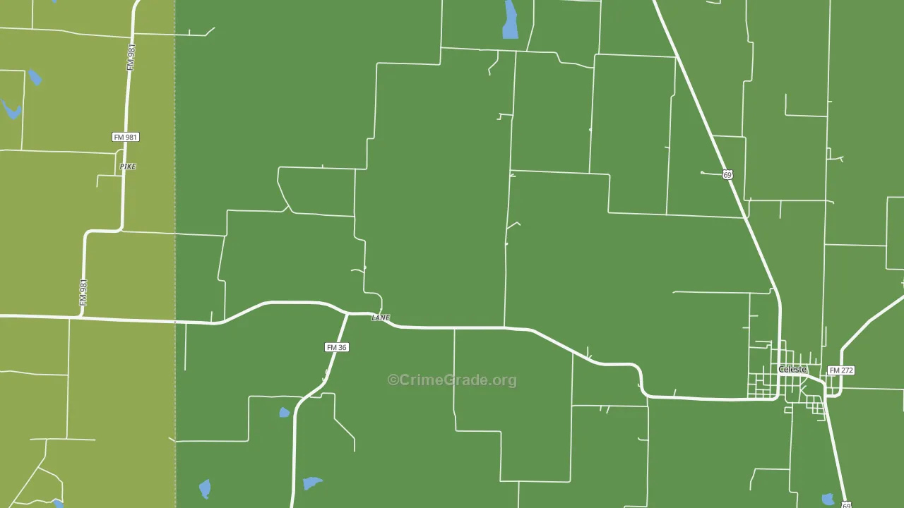 Lane, TX Map of Vehicle Theft Rates