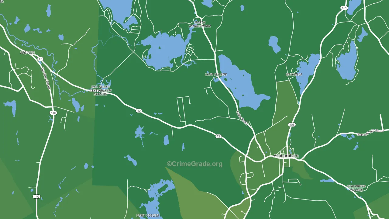 Lane Village, MA Map of Vehicle Theft Rates