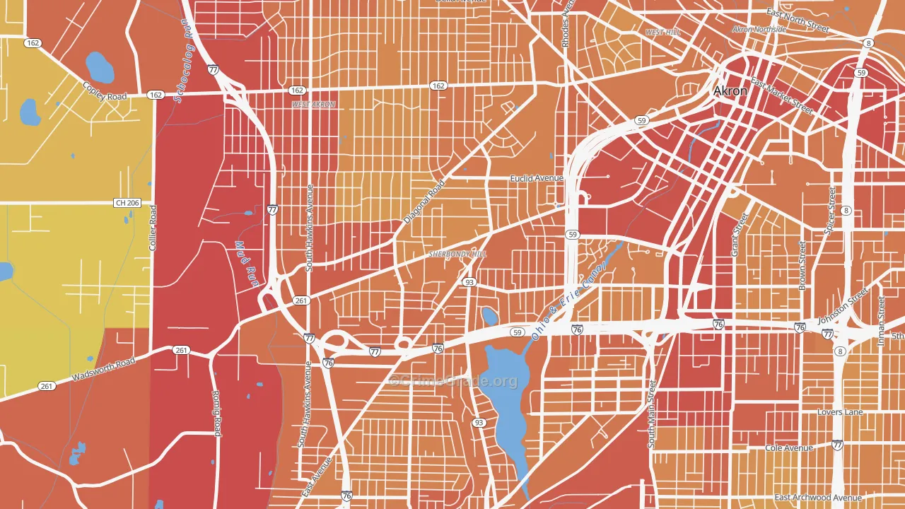 Lane-Wooster, Akron, OH Map of Vehicle Theft Rates