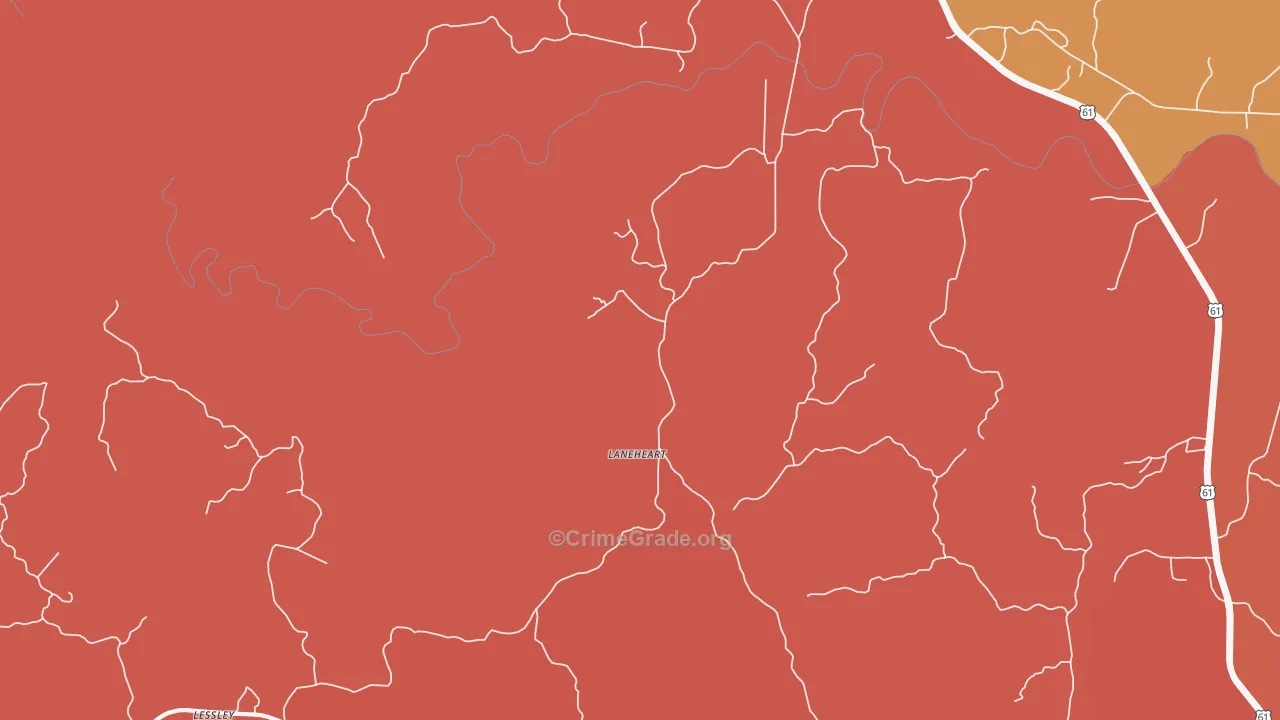 Laneheart, MS Map of Vehicle Theft Rates