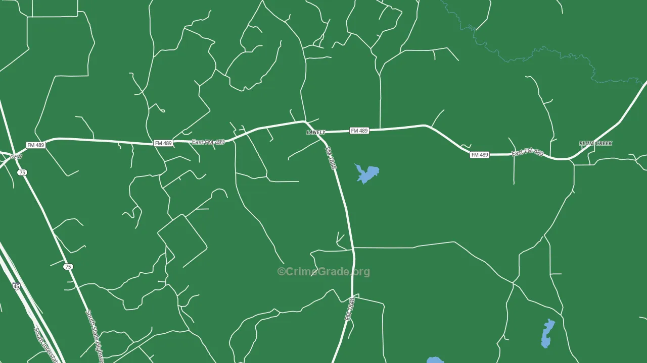 Lanely, TX Map of Vehicle Theft Rates