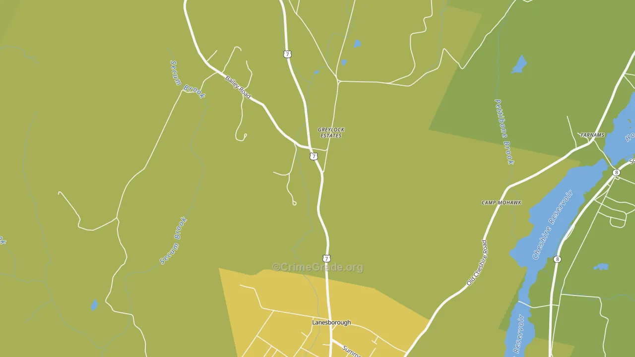 Lanesborough, MA Map of Vehicle Theft Rates