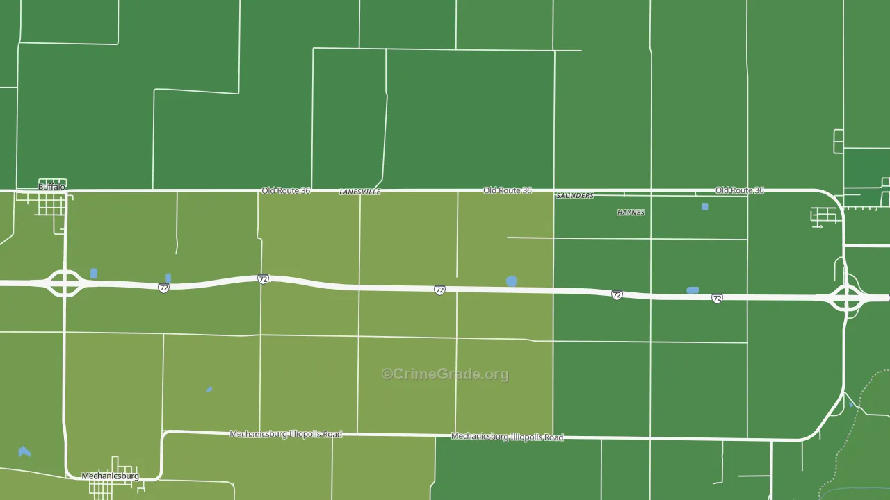 Lanesville, IL Map of Vehicle Theft Rates