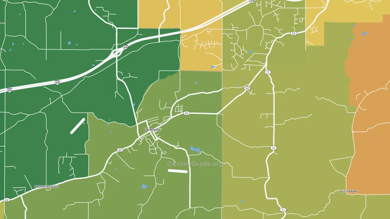 Lanesville, IN Map of Vehicle Theft Rates
