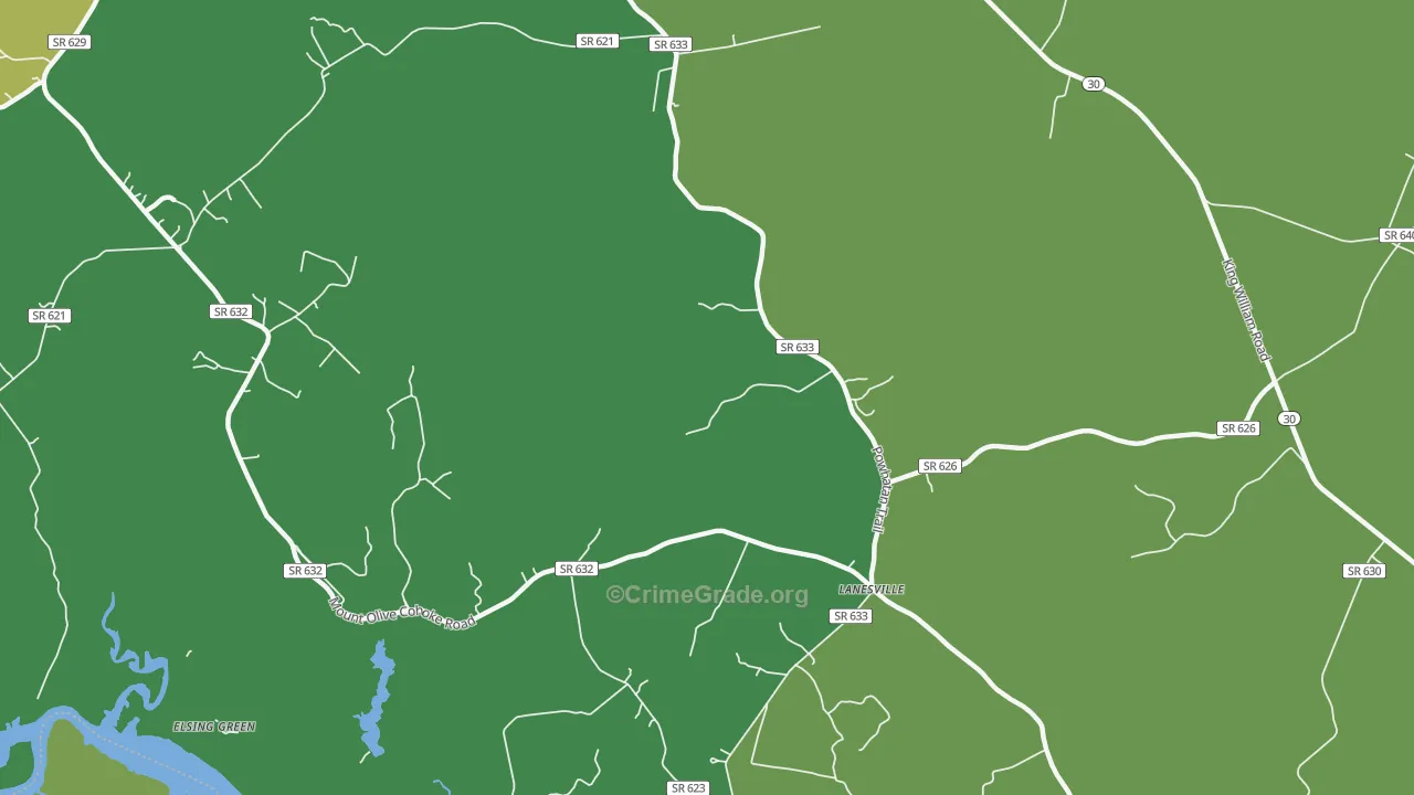 Lanesville, VA Map of Vehicle Theft Rates