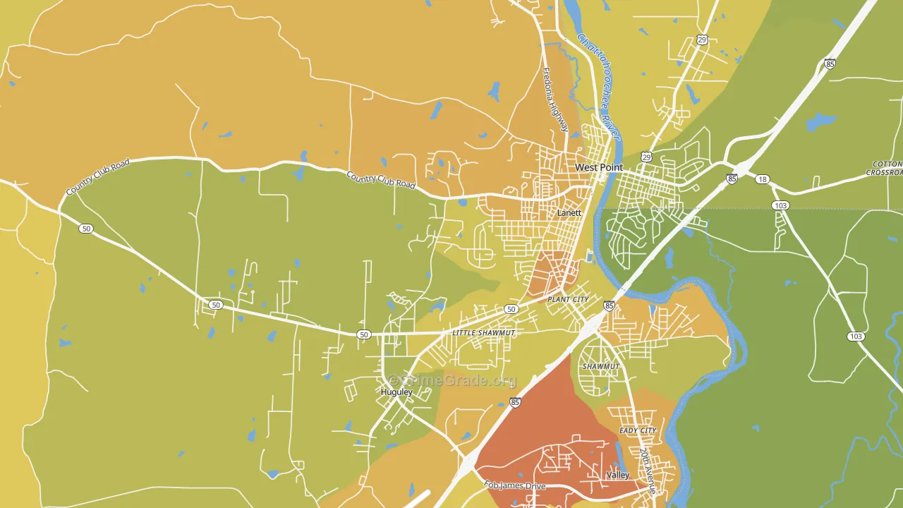 Lanett, AL Map of Vehicle Theft Rates