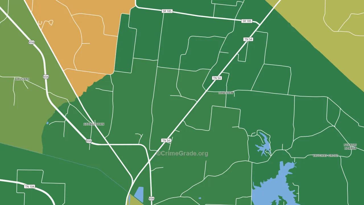 Laneview, TN Map of Vehicle Theft Rates