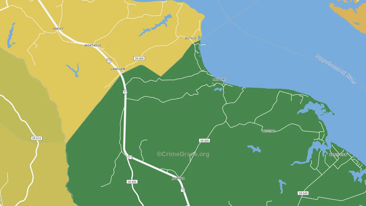 Laneview, VA Map of Vehicle Theft Rates