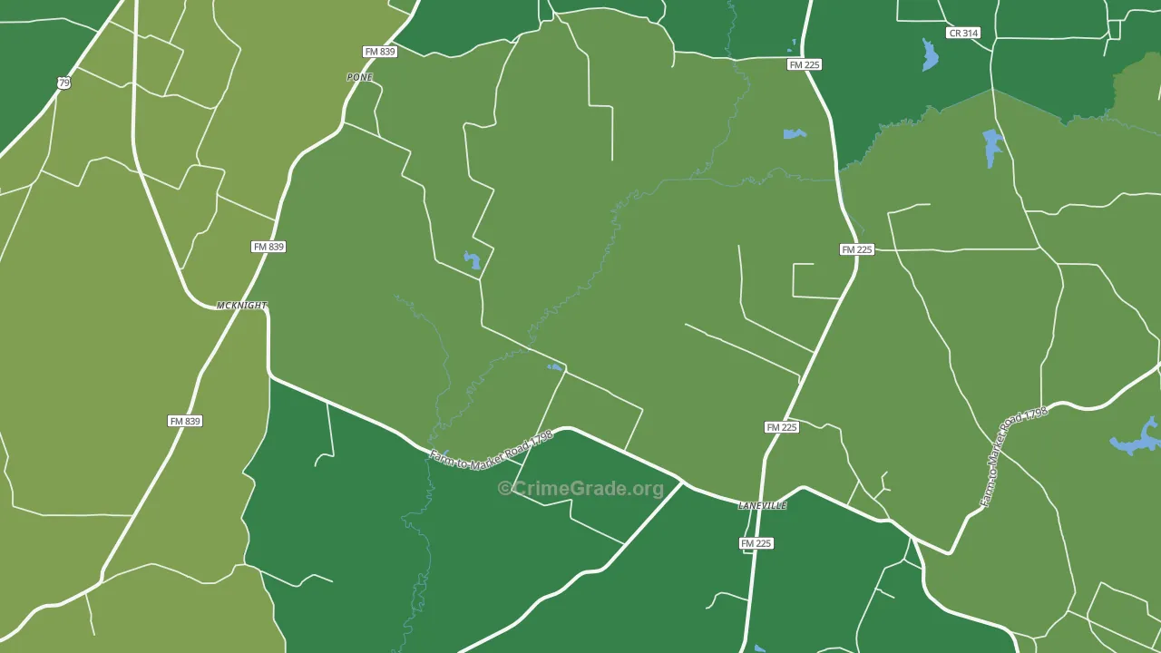 Laneville, TX Map of Vehicle Theft Rates