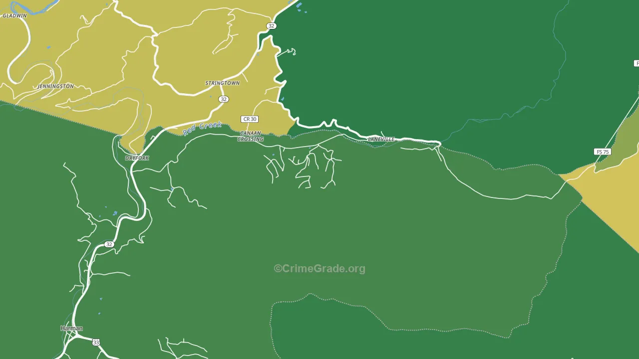 Laneville, WV Map of Vehicle Theft Rates