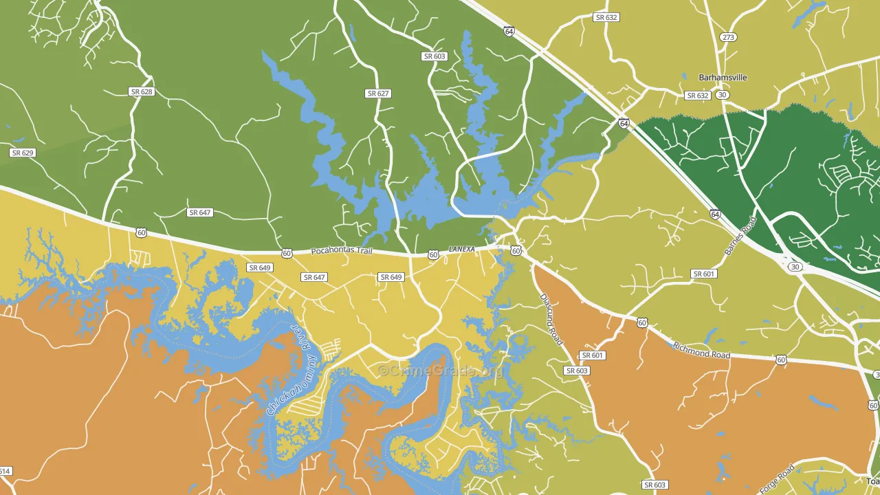Lanexa, VA Map of Vehicle Theft Rates