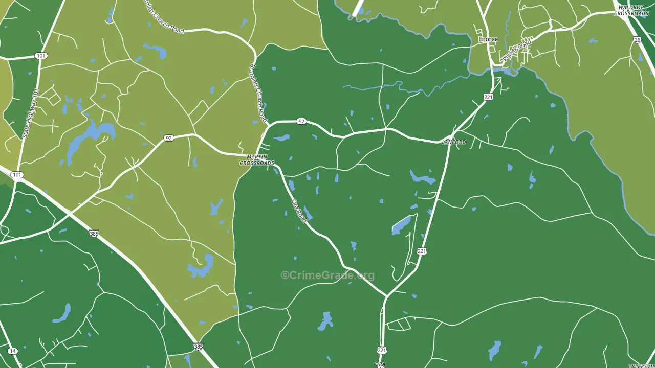 Lanford, SC Map of Vehicle Theft Rates